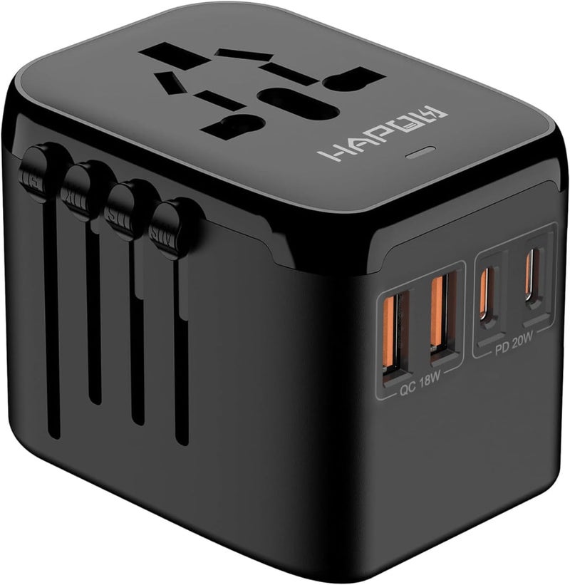 HAPOW Universal Travel Adapter, PD20W International Power Adapter, 2 USB-C & 2 USB-A Fast Charging Travel Charger, All in One Worldwide Travel Plug Adapter, Outlet Adapter for Europe EU UK USA AU - Image 1
